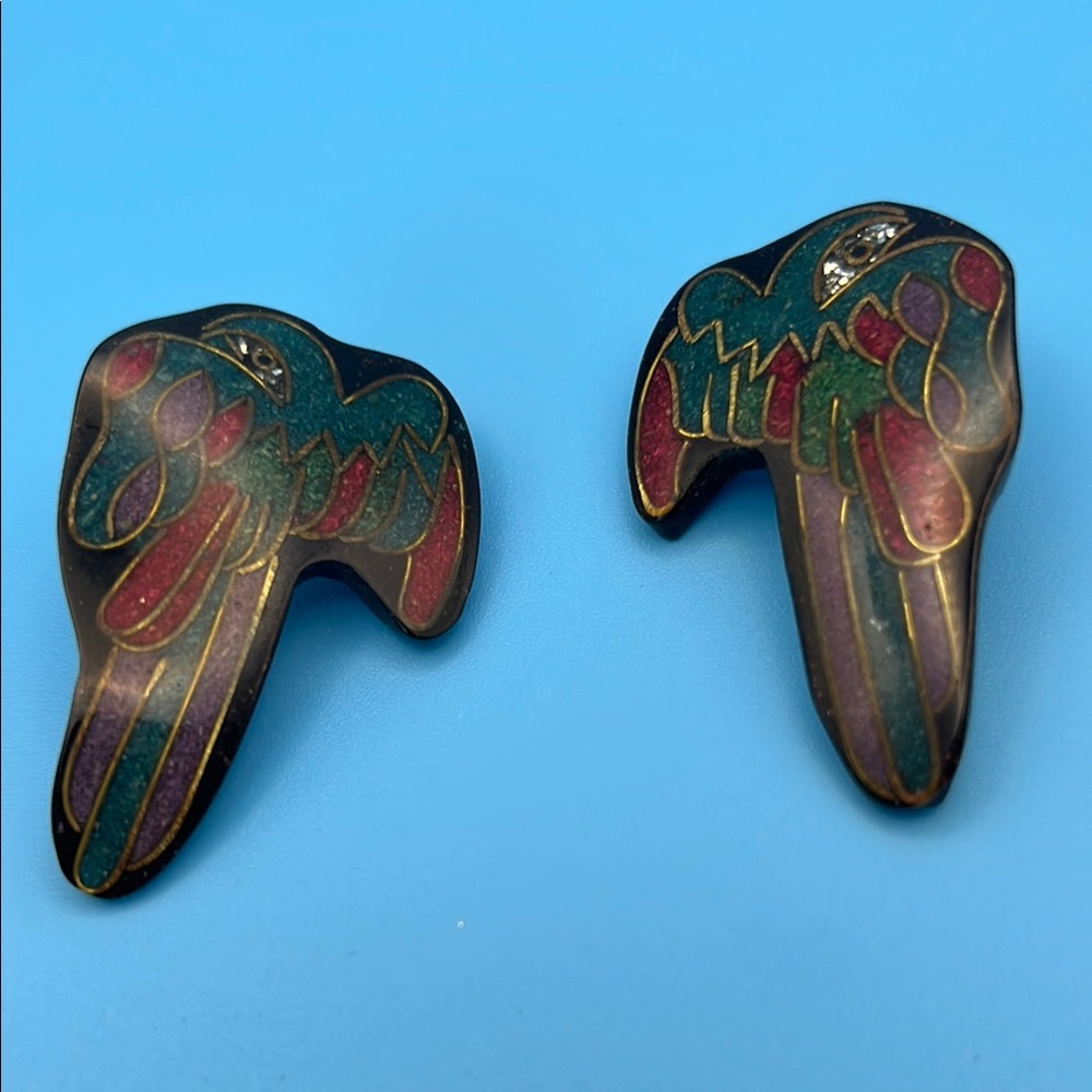 46 Colorful Wooden Enamel Painted Parrot Earrings